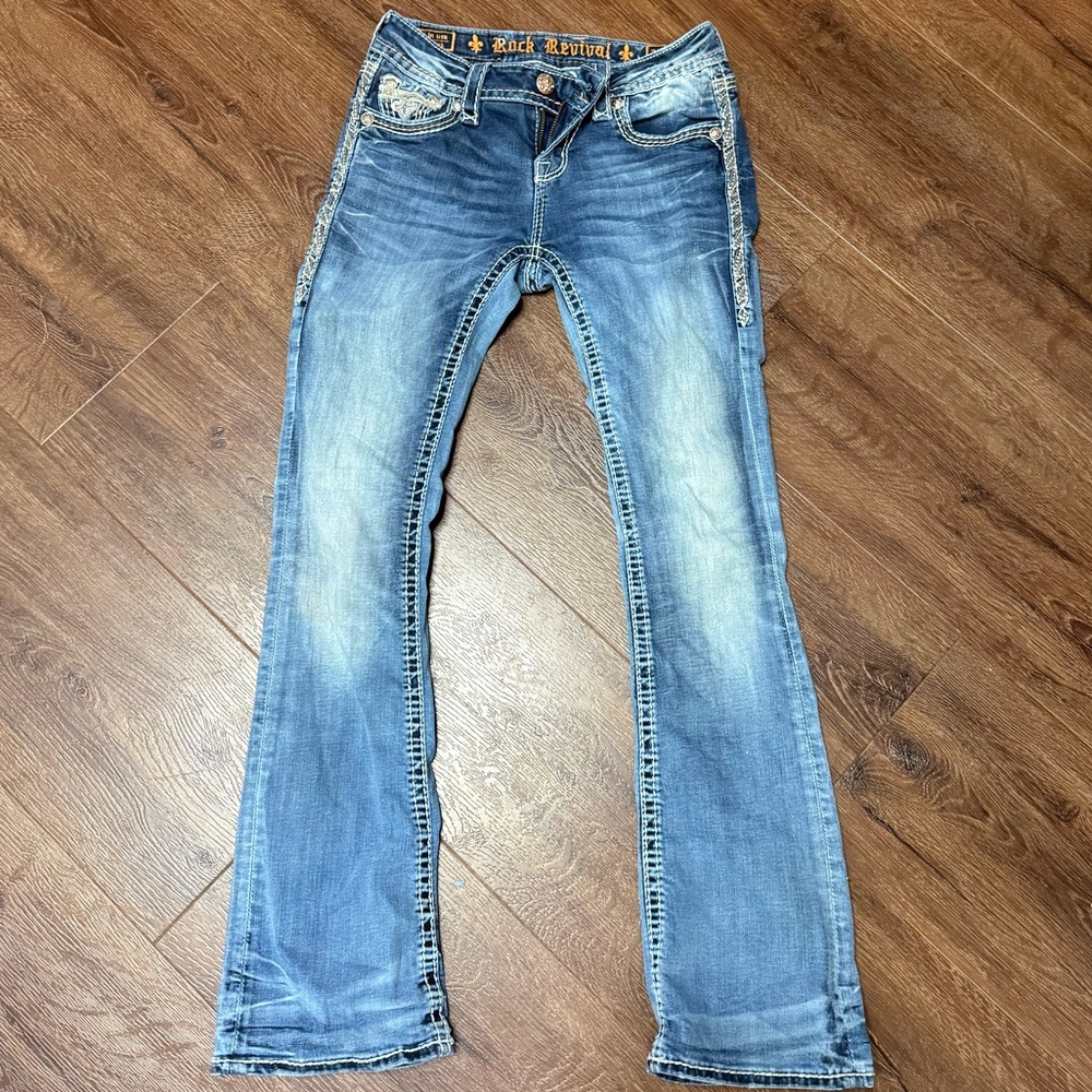 Rock Revival Boot Cut Jeans with Distressed Detailing